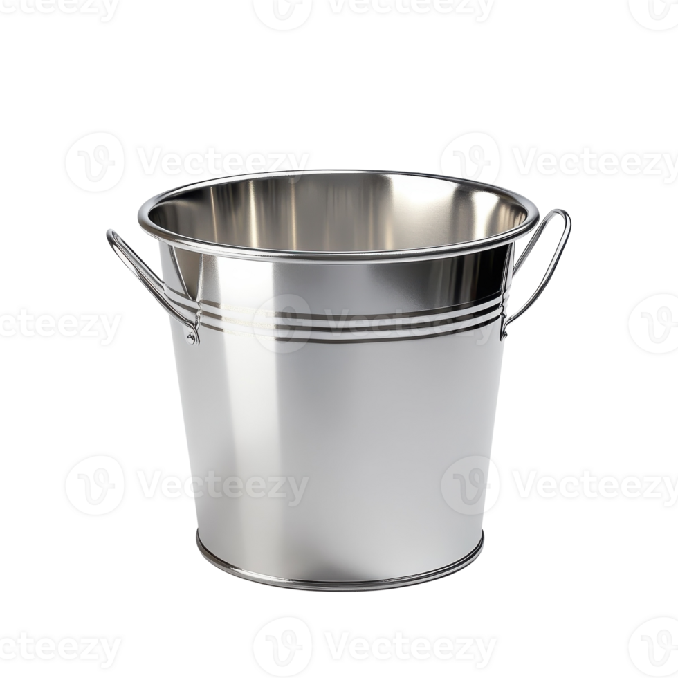 Metallic Bucket with Handle on transparent background. png