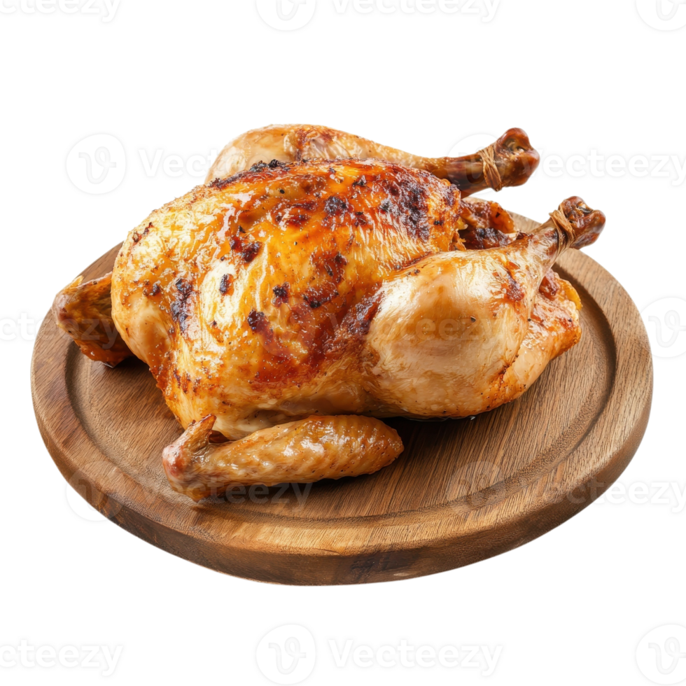 Roasted Chicken on Rustic Wood on transparent background. png