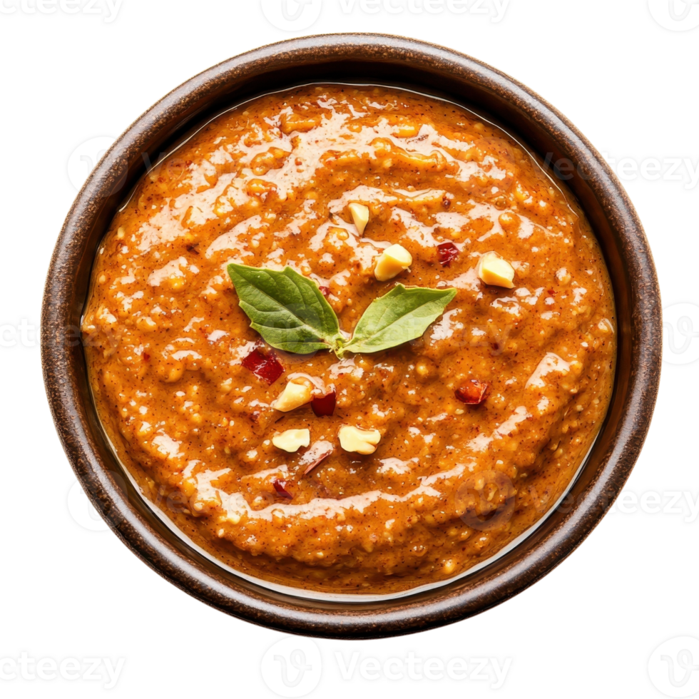 Spicy Peanut Chutney in Bowl on transparent background. png