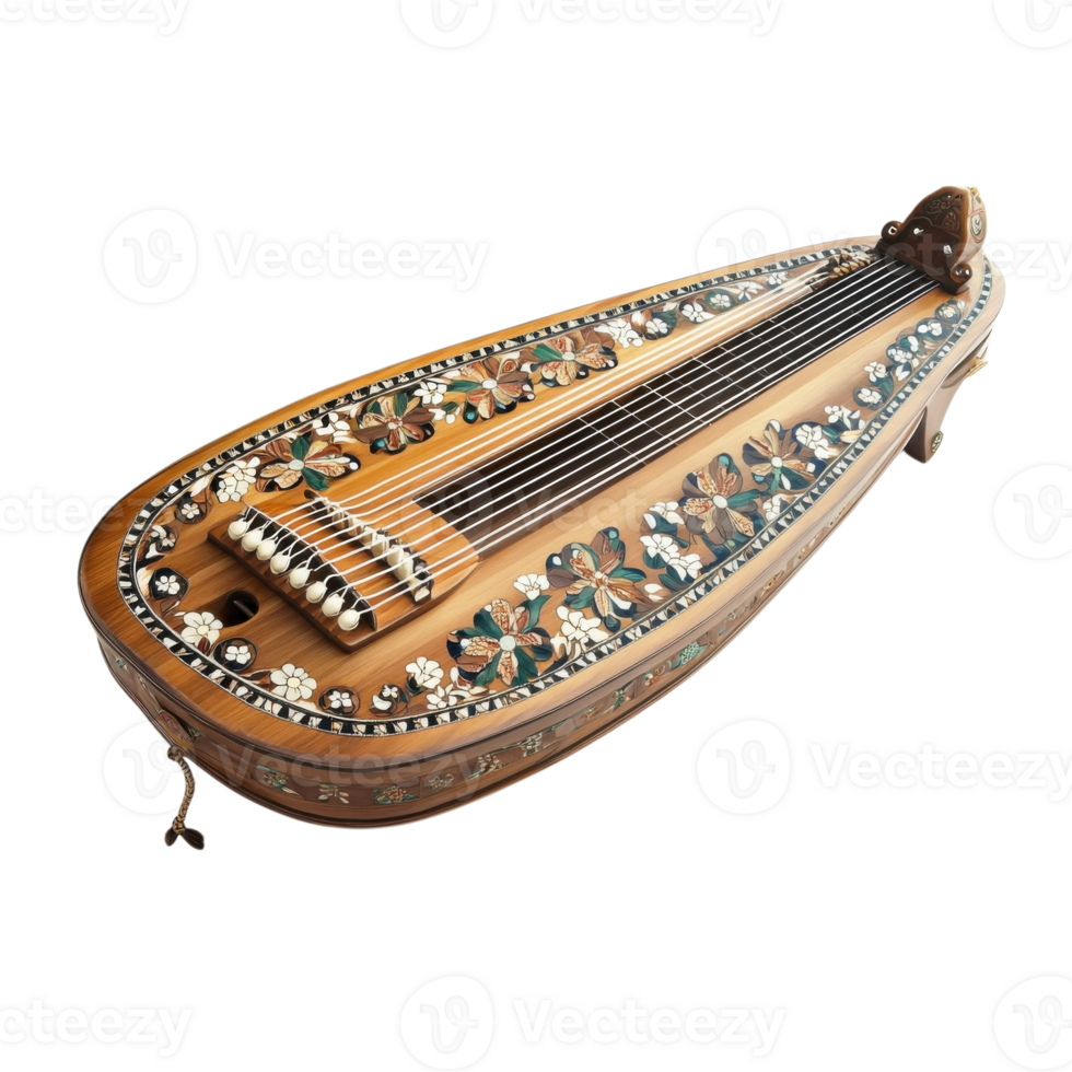 Wooden Zither Musical Instrument on transparent background. png
