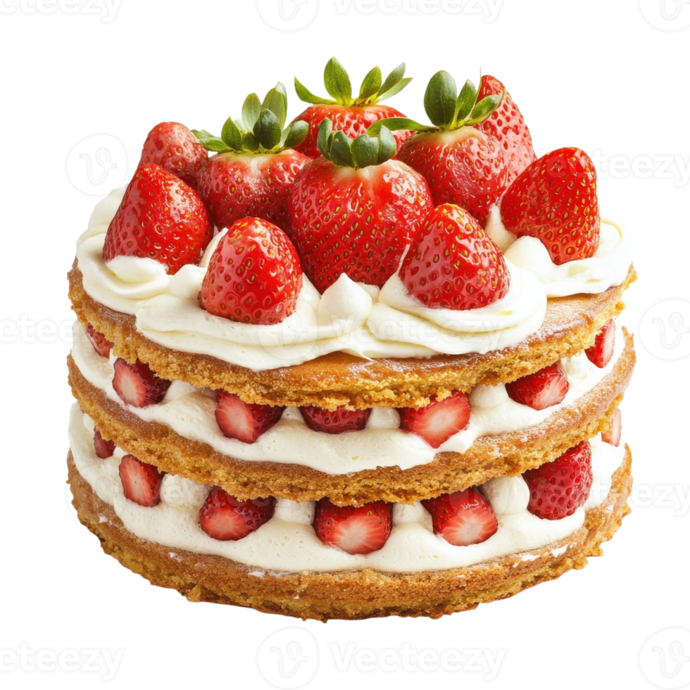 Delicious Strawberry Cream Cake on transparent background. png