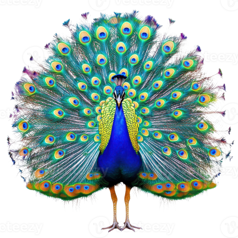 Vibrant Peacock Feather Display on transparent background. png