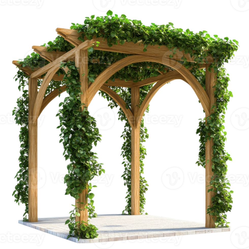 Wooden Pergola Garden Design on transparent background. png