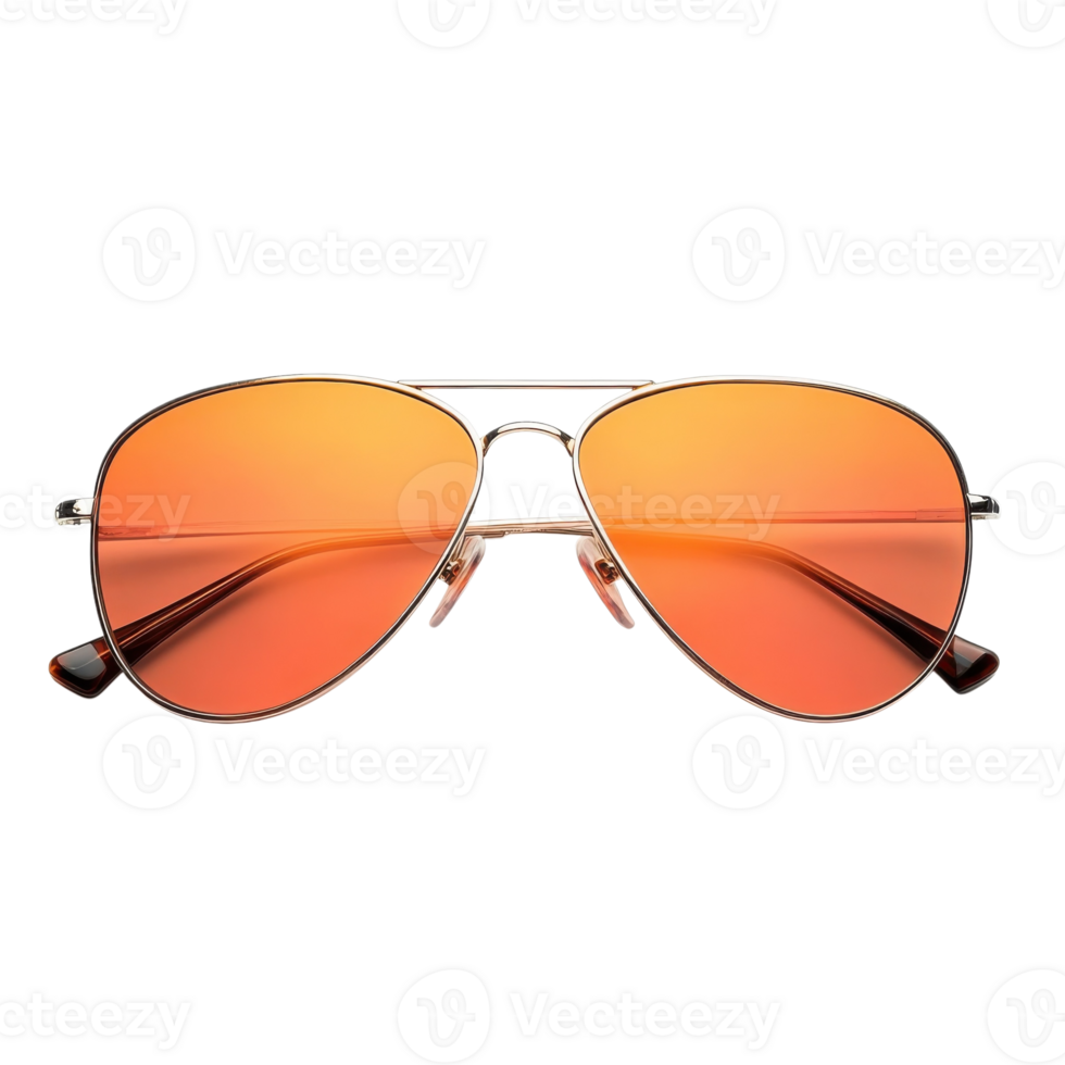 Classic Aviator Sunglasses Orange Lenses on transparent background. png