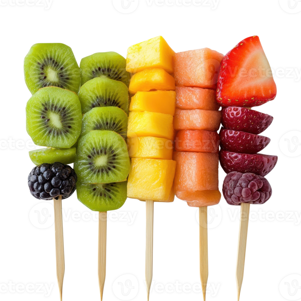 Colorful Fruit Skewers on Sticks on transparent background. png
