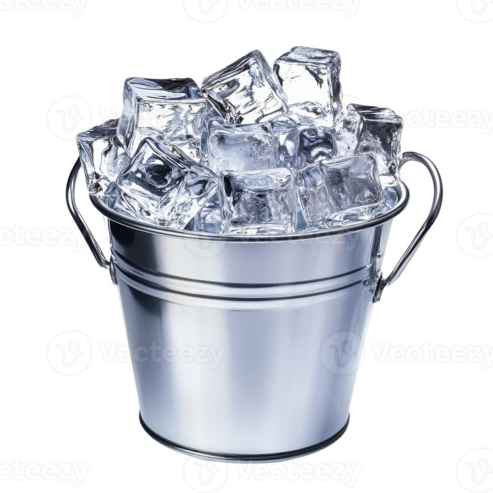Ice Cubes in Bucket Sparkling on transparent background. png