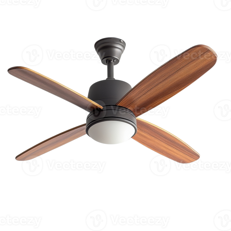 Vintage Wooden Ceiling Fan Design on transparent background. png