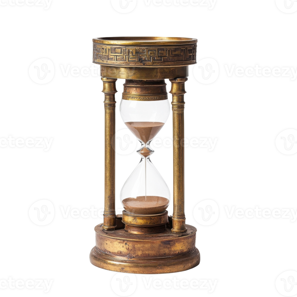 Antique Brass Hourglass Time Concept on transparent background. png