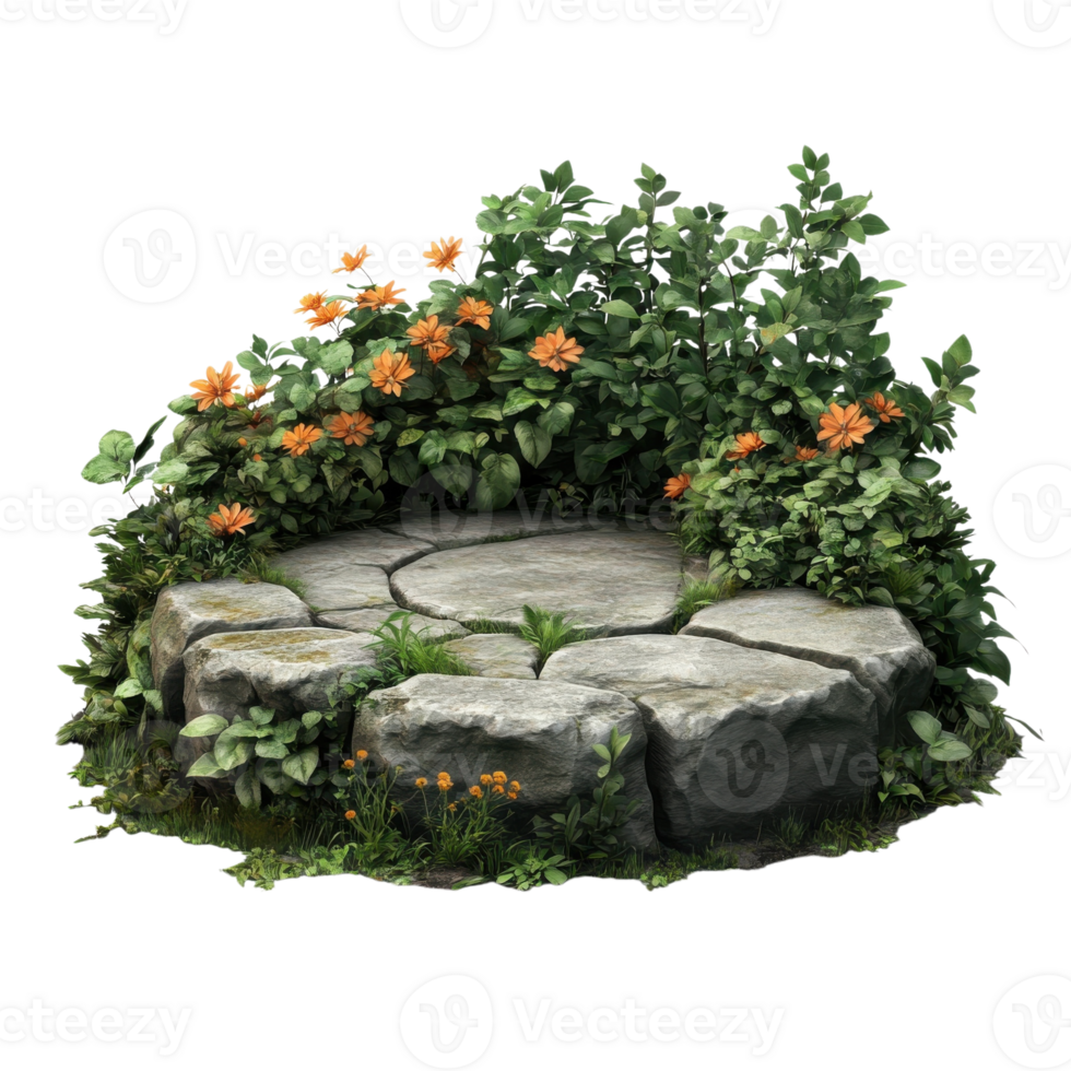 Lush Forest Stone Platform on transparent background. png