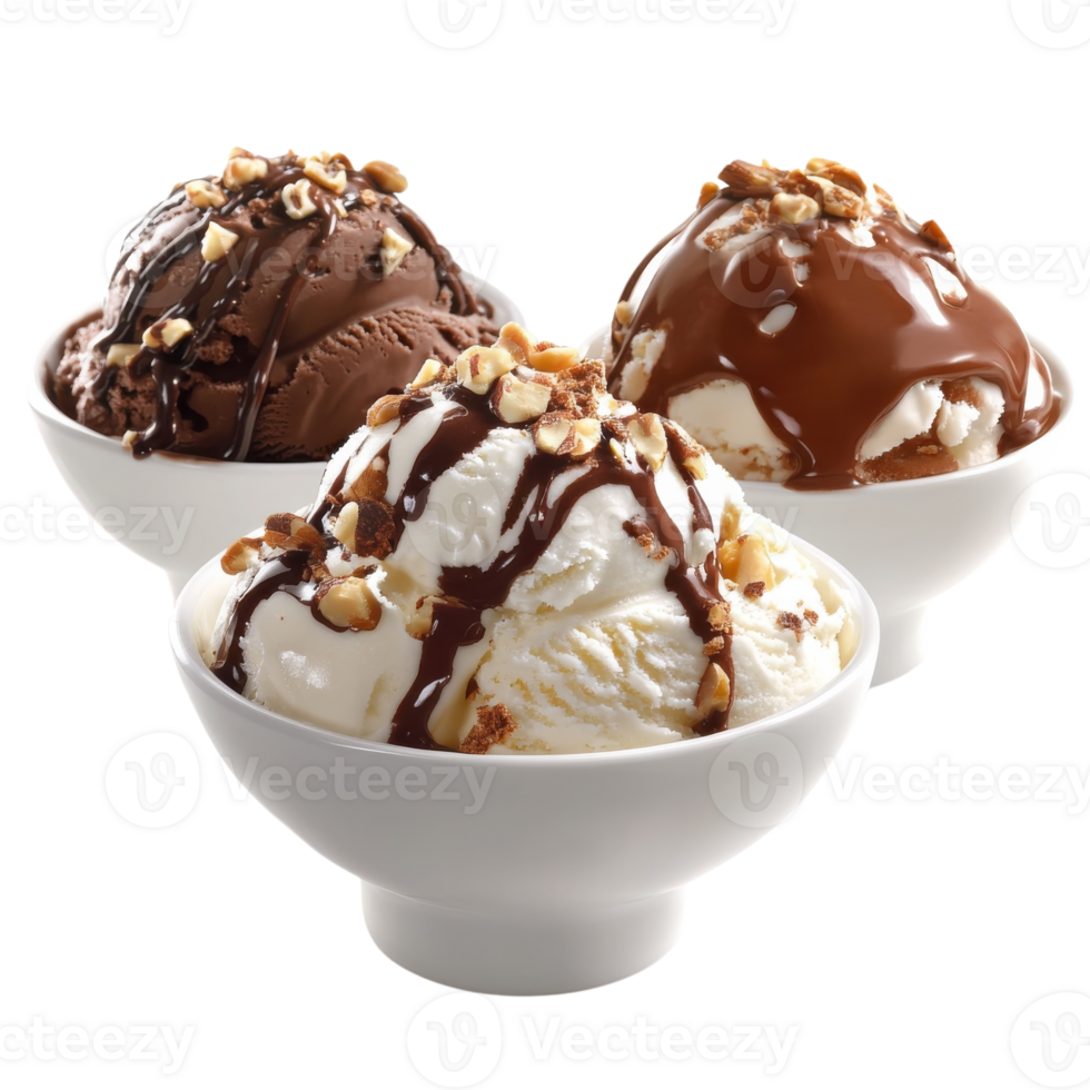 Ice Cream Dessert Trio Display on transparent background. png