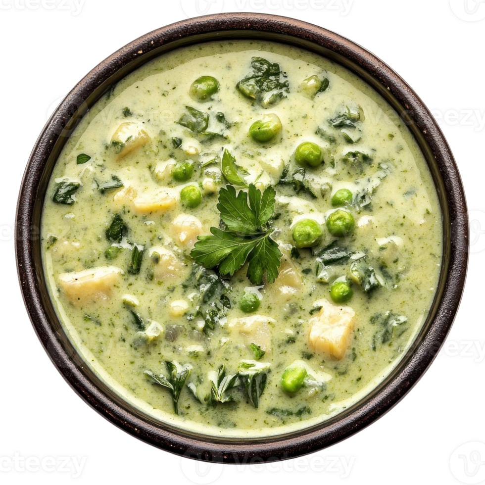 Delicious Methi Matar Malai Recipe on transparent background. png