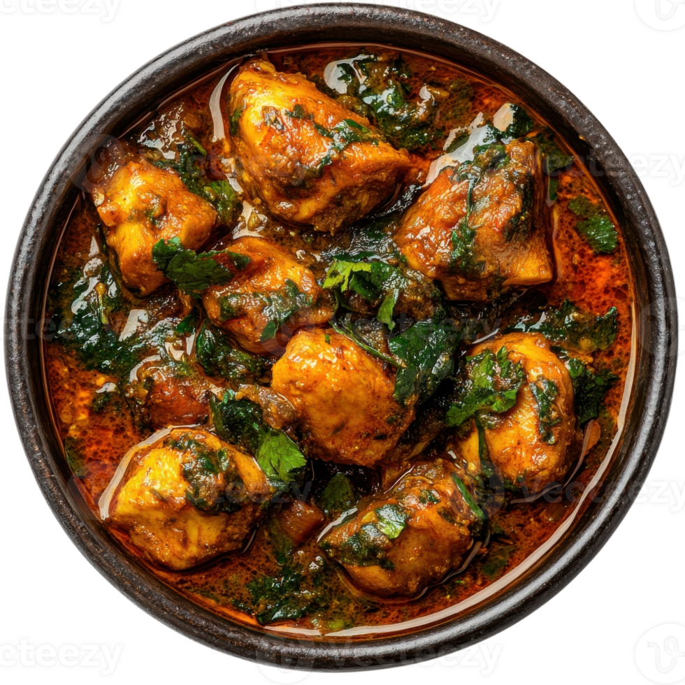 Delicious Methi Chicken Bowl Recipe on transparent background. png