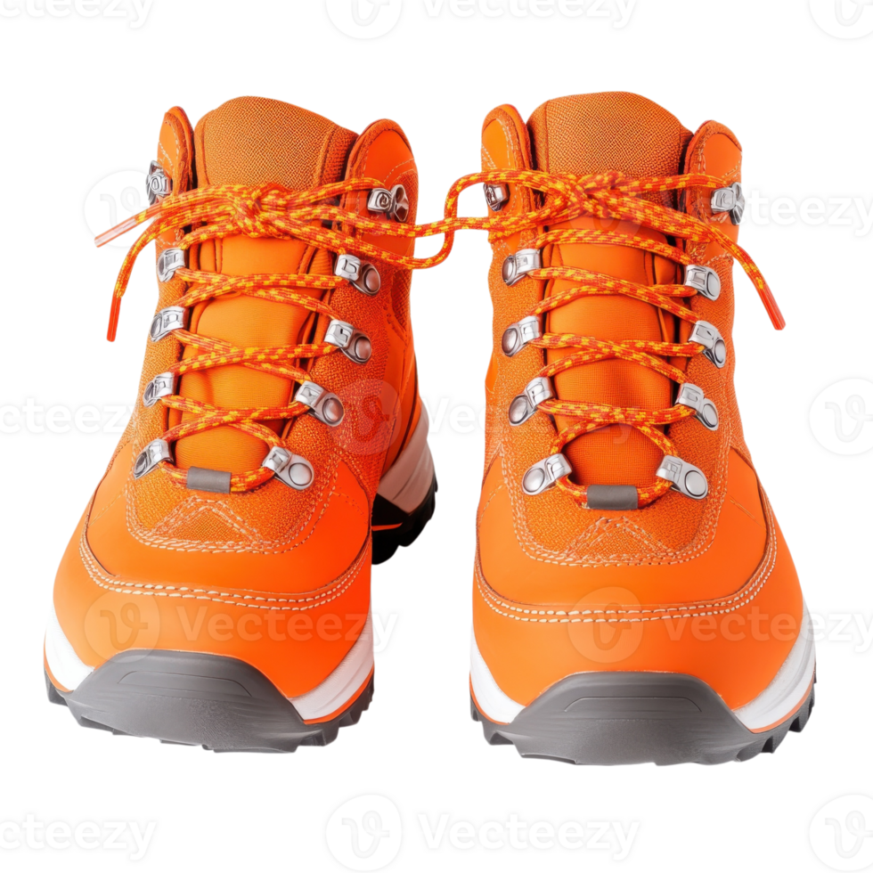 Hiking Boots Orange Trail Adventure on transparent background. png