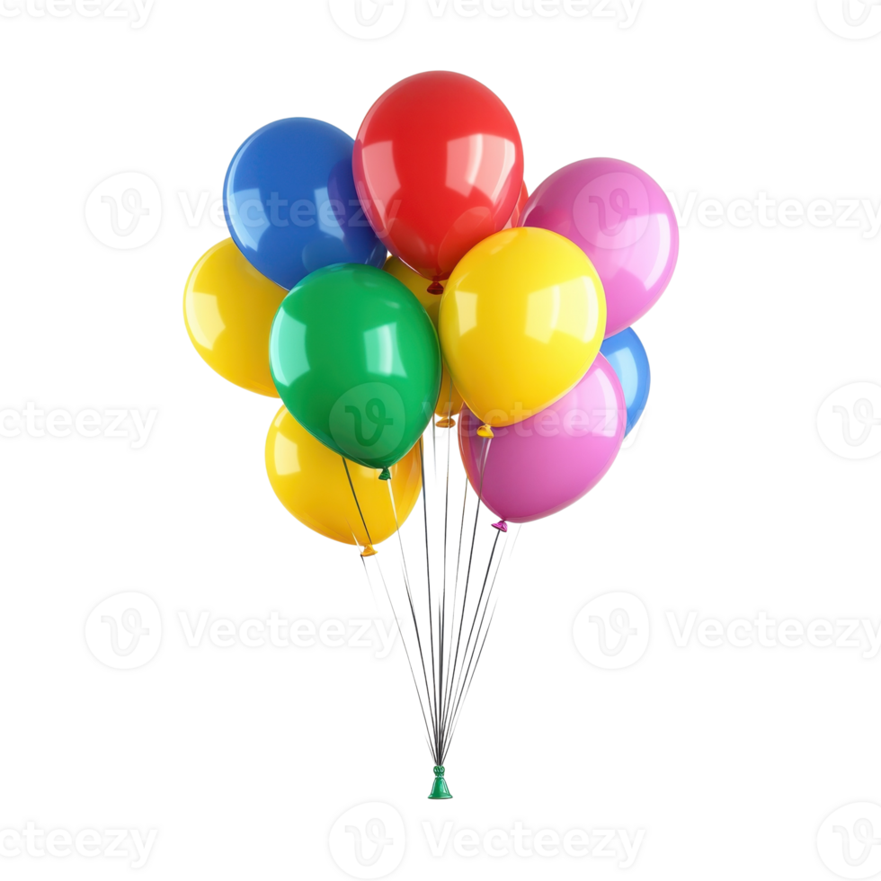 Colorful Balloons Festive Party Decor on transparent background. png