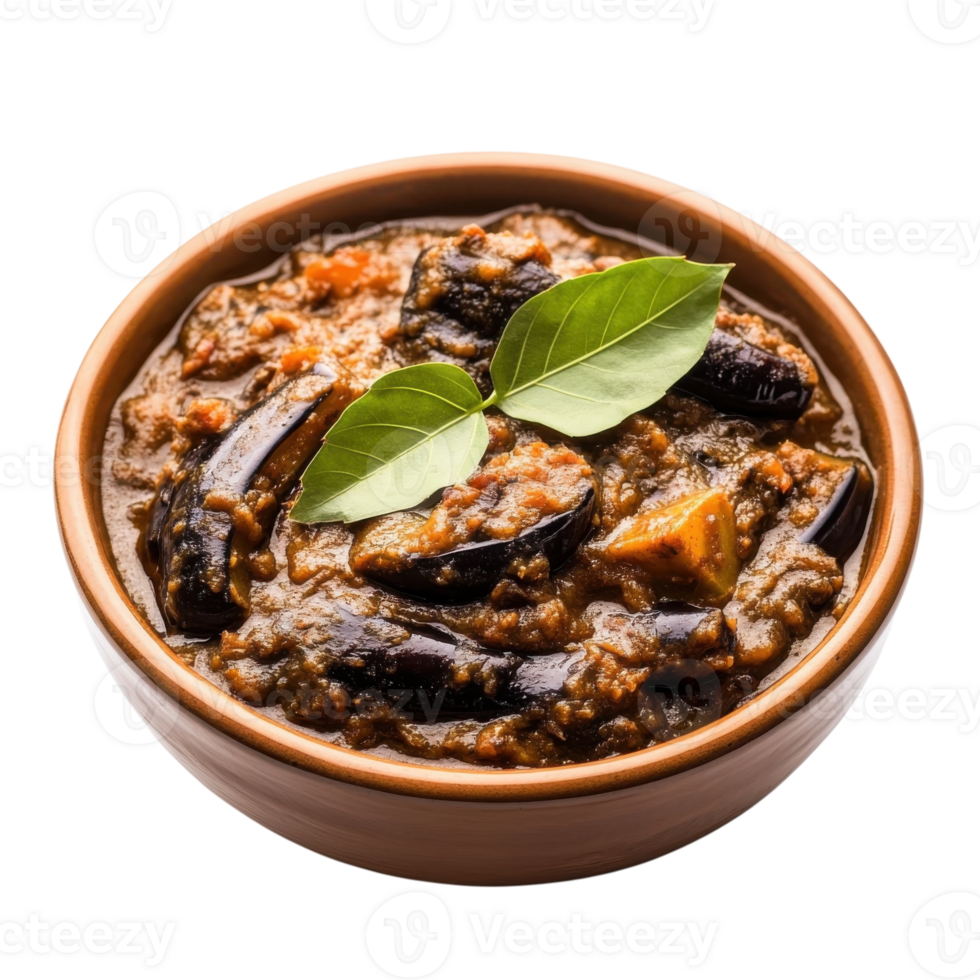 Spicy Brinjal Chutney in Bowl on transparent background. png