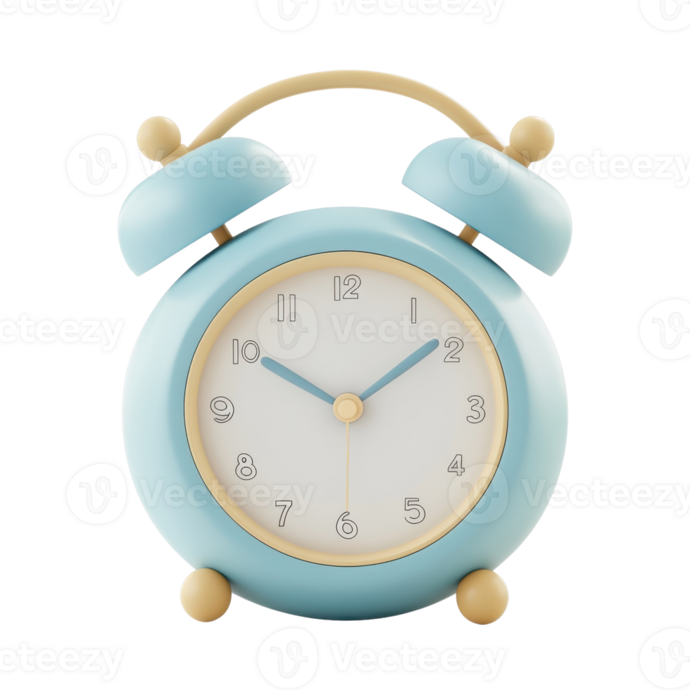 Blue Alarm Clock 3D Render on transparent background. png