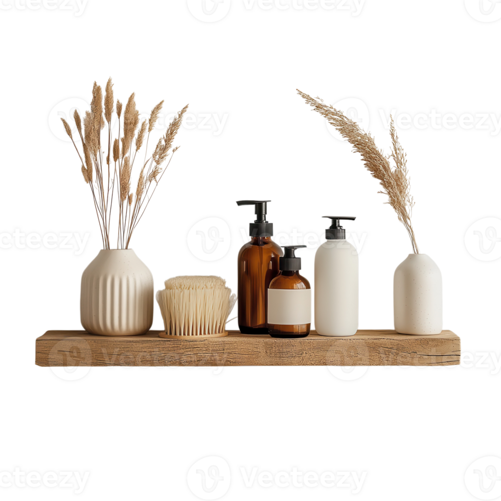 Wooden Shelf Natural Decor Display on transparent background. png