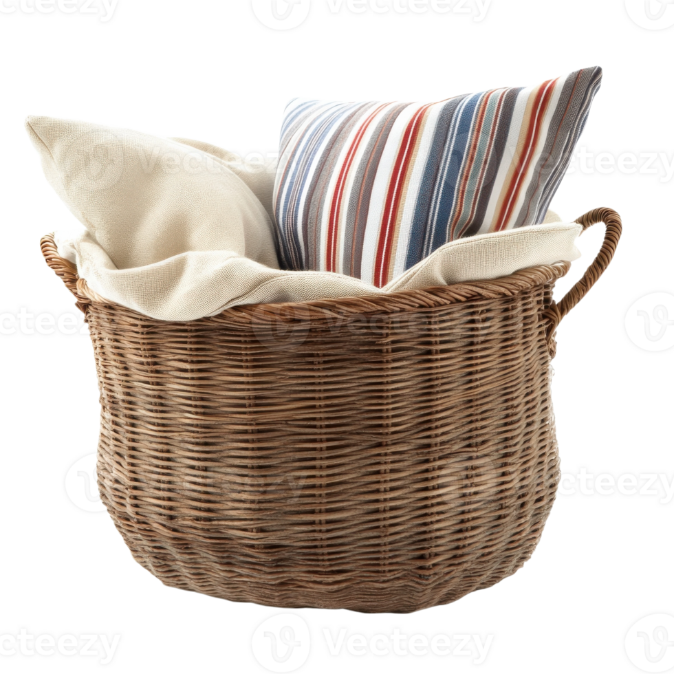 Cozy Fabric Basket with Soft Pillow on transparent background. png
