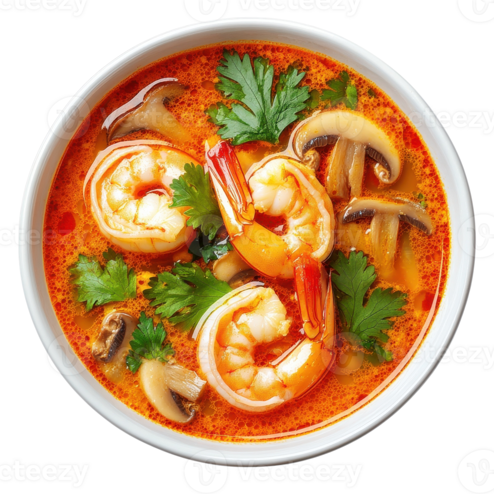 Tom Yum Soup Spicy Shrimp Dish on transparent background. png