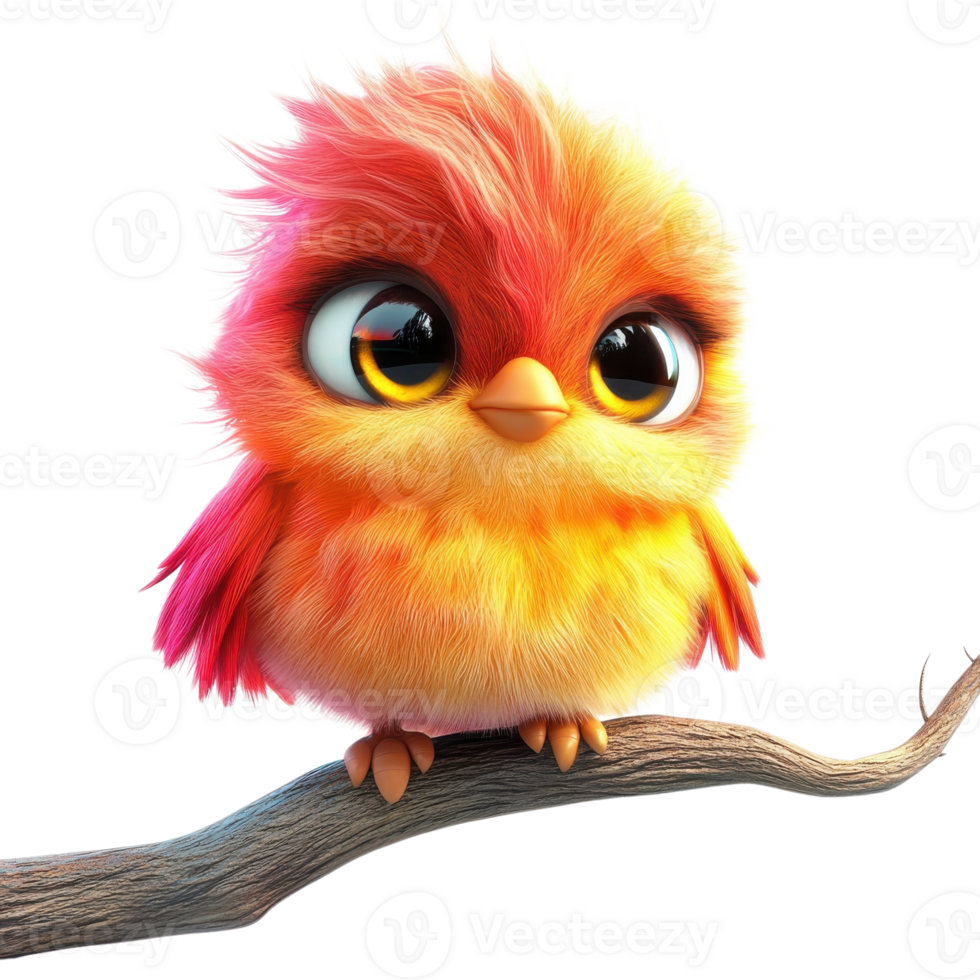 3D Cartoon Phoenix Chick Glowing on transparent background. png