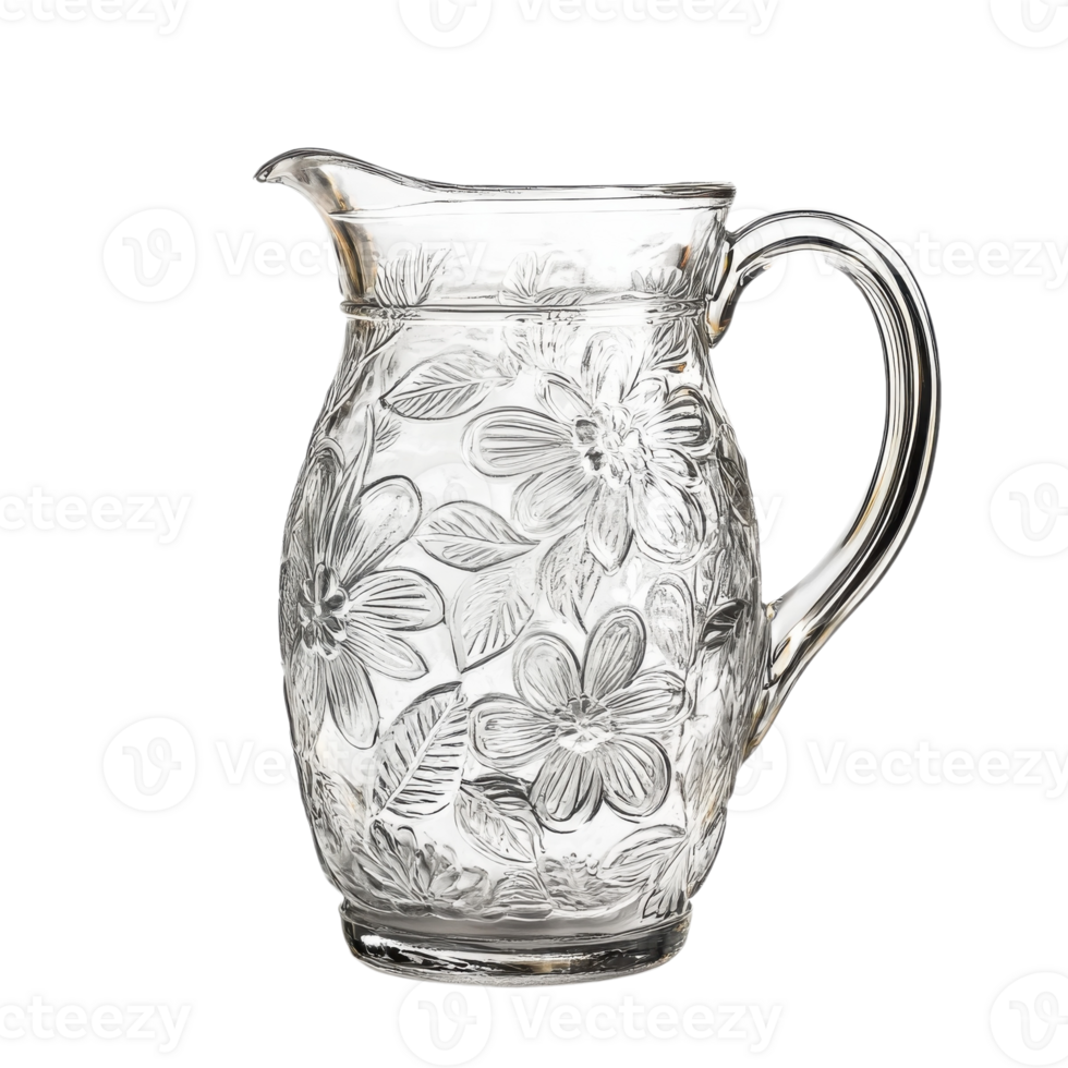 Floral Glass Pitcher on Table on transparent background. png