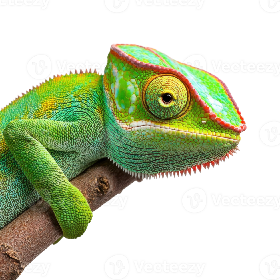 Vibrant Green Chameleon Closeup on transparent background. png