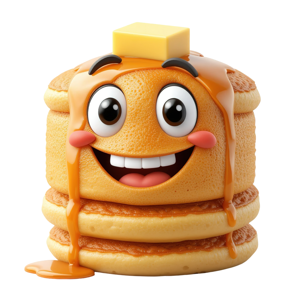 Happy Pancake Stack With Butter And Syrup Isolated on Transparent Background png