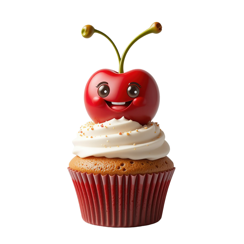 Happy Cherry Cupcake Delight A Sweet Treat Isolated on Transparent Background png