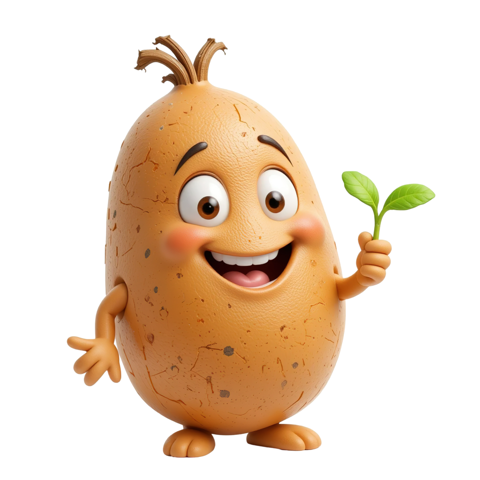 Happy Cartoon Potato Holding A Sprout Isolated on Transparent Background png