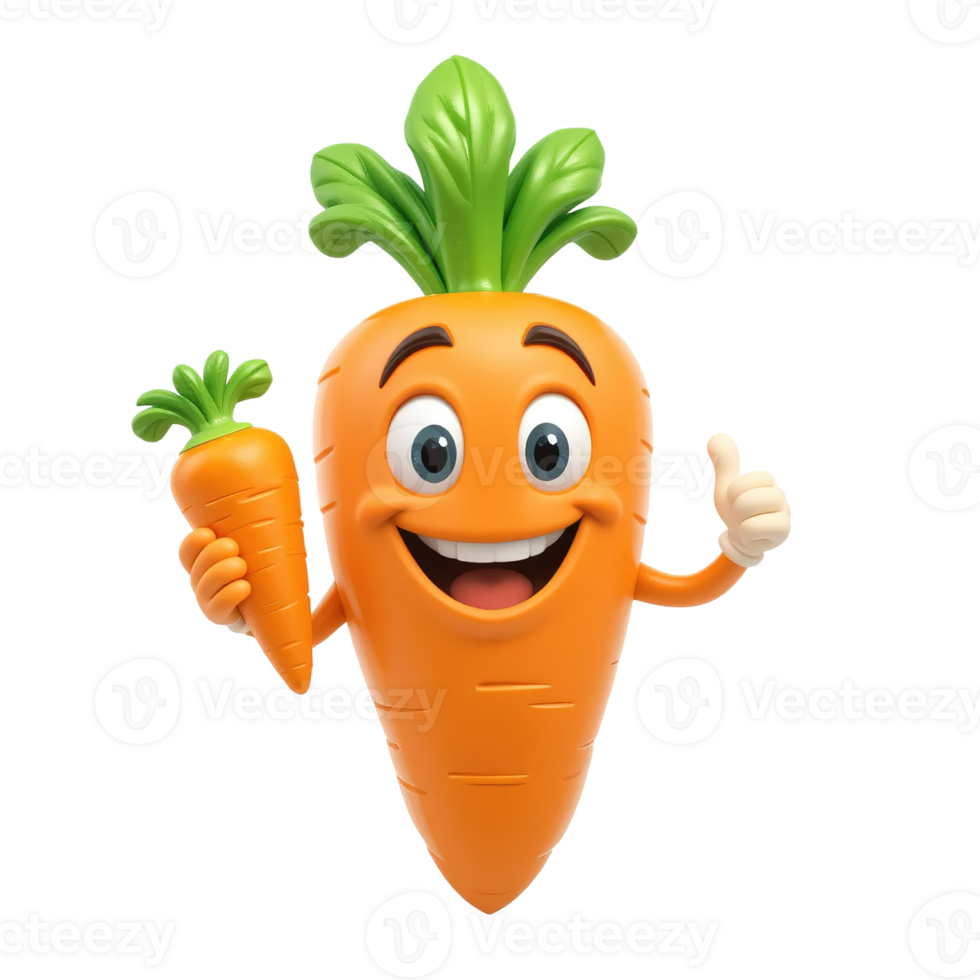 Happy Cartoon Carrot Holding Another Carrot Giving Thumbs Up Isolated on Transparent Background png