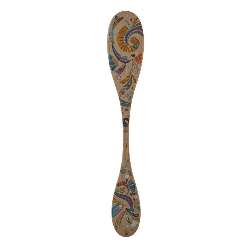 Ornate Wooden Spoon With Colorful Abstract Design png