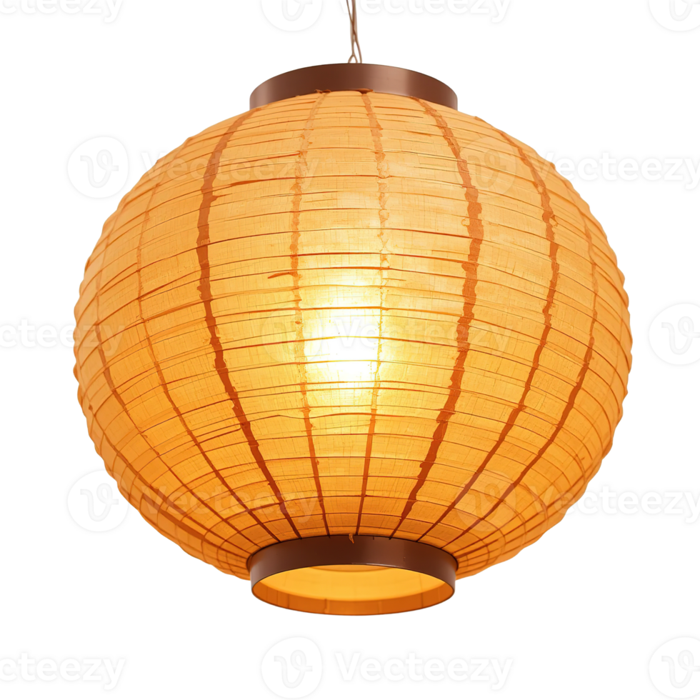 Illuminated spherical paper lantern hanging from ceiling png