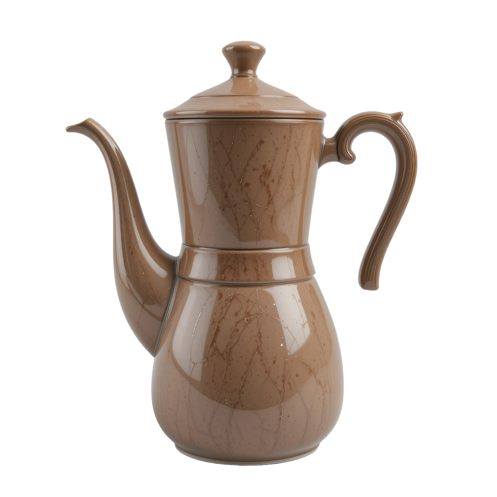 Elegant Brown Ceramic Coffee Pot with Lid and Handle png