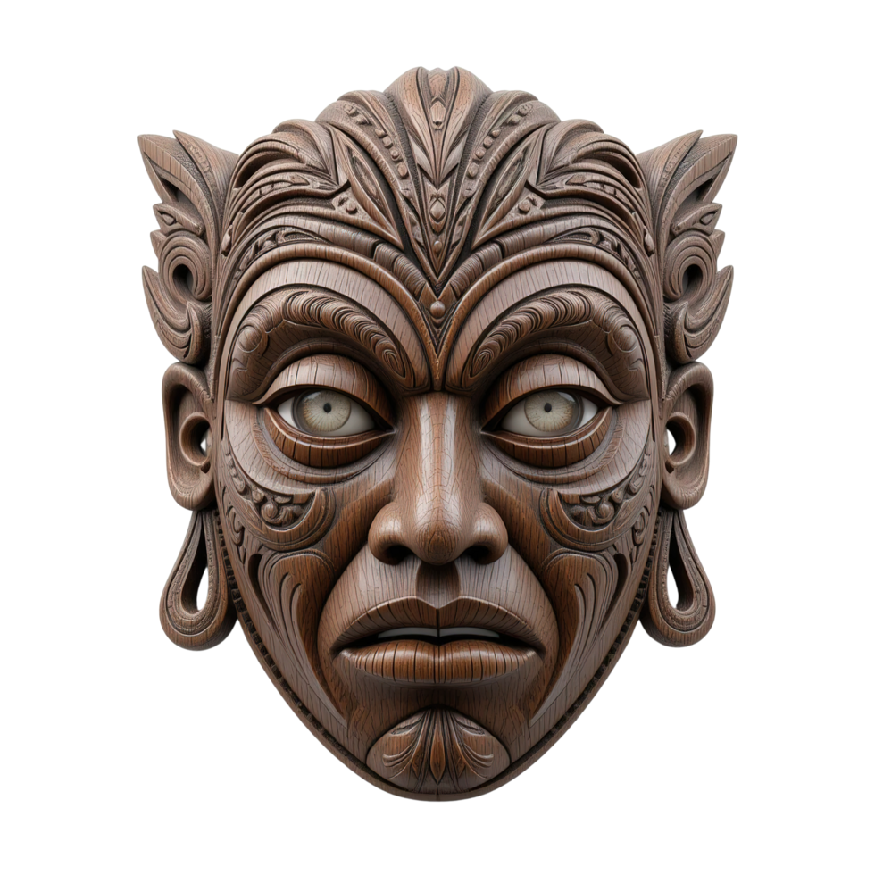 Intricate Wooden Mask Carved With Polynesian Designs png