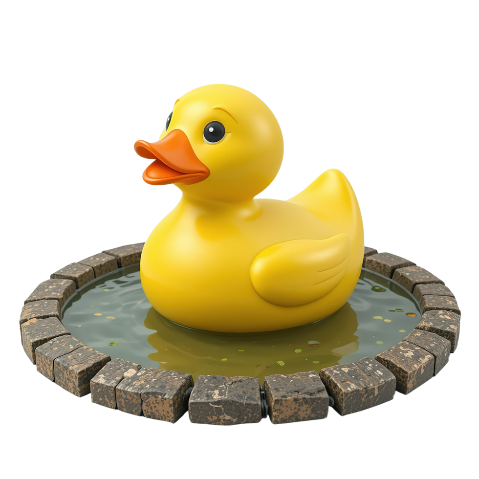 Yellow Rubber Duck in a Small Stone Pond png