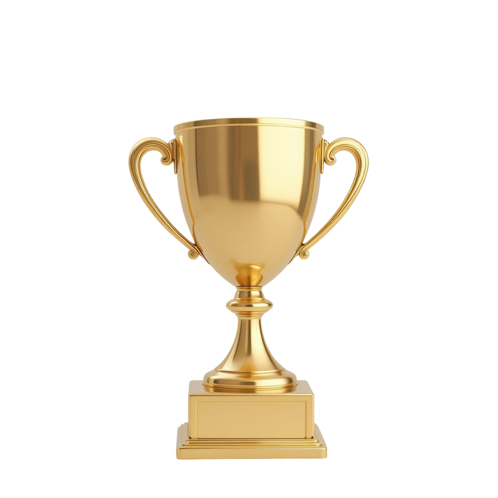 A Gold Trophy Stands on a Square Base png