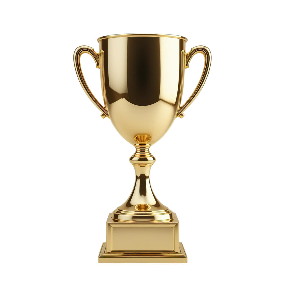 A gleaming golden trophy stands on a square base png