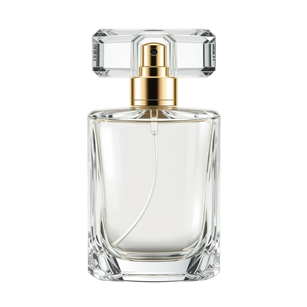 Elegant Clear Glass Perfume Bottle with Gold Atomizer png