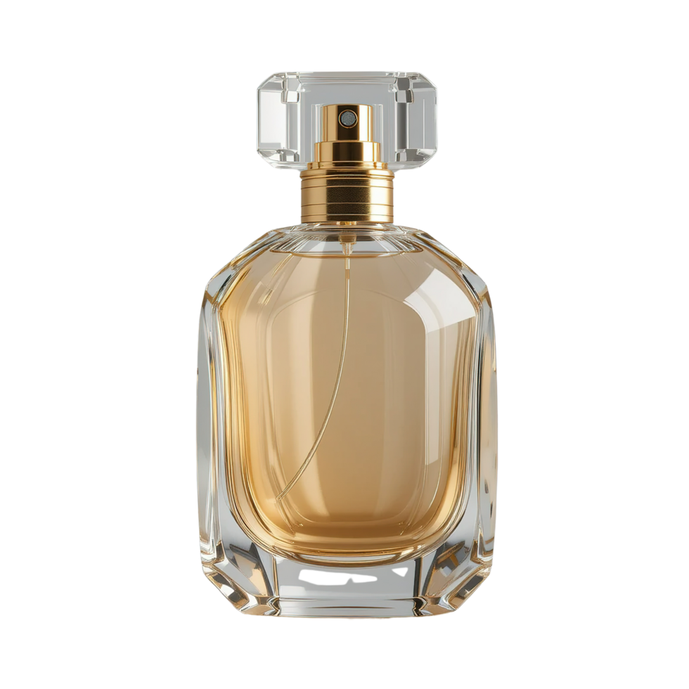 Elegant Glass Perfume Bottle with Gold Cap png