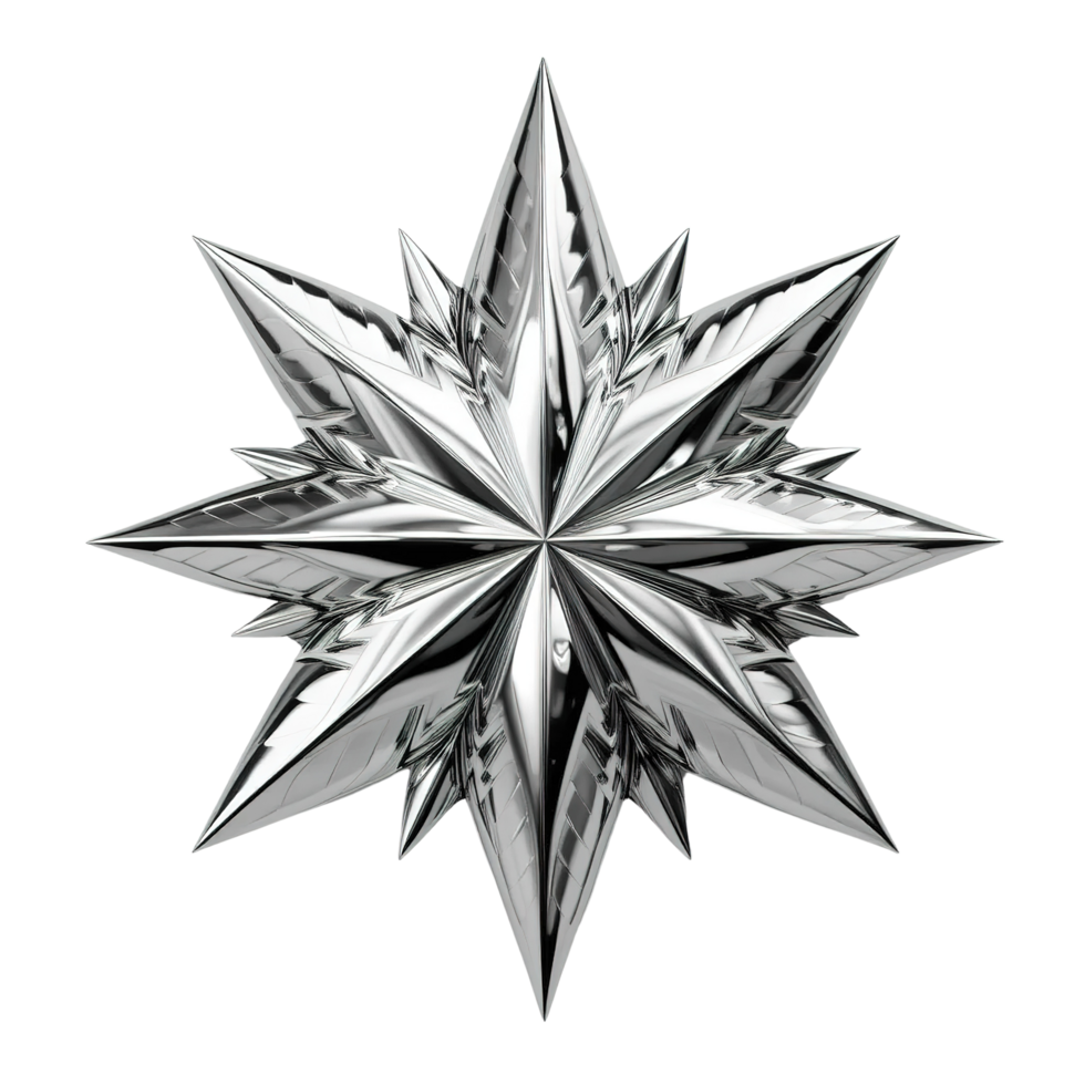 A chrome twelve pointed star shines brightly png