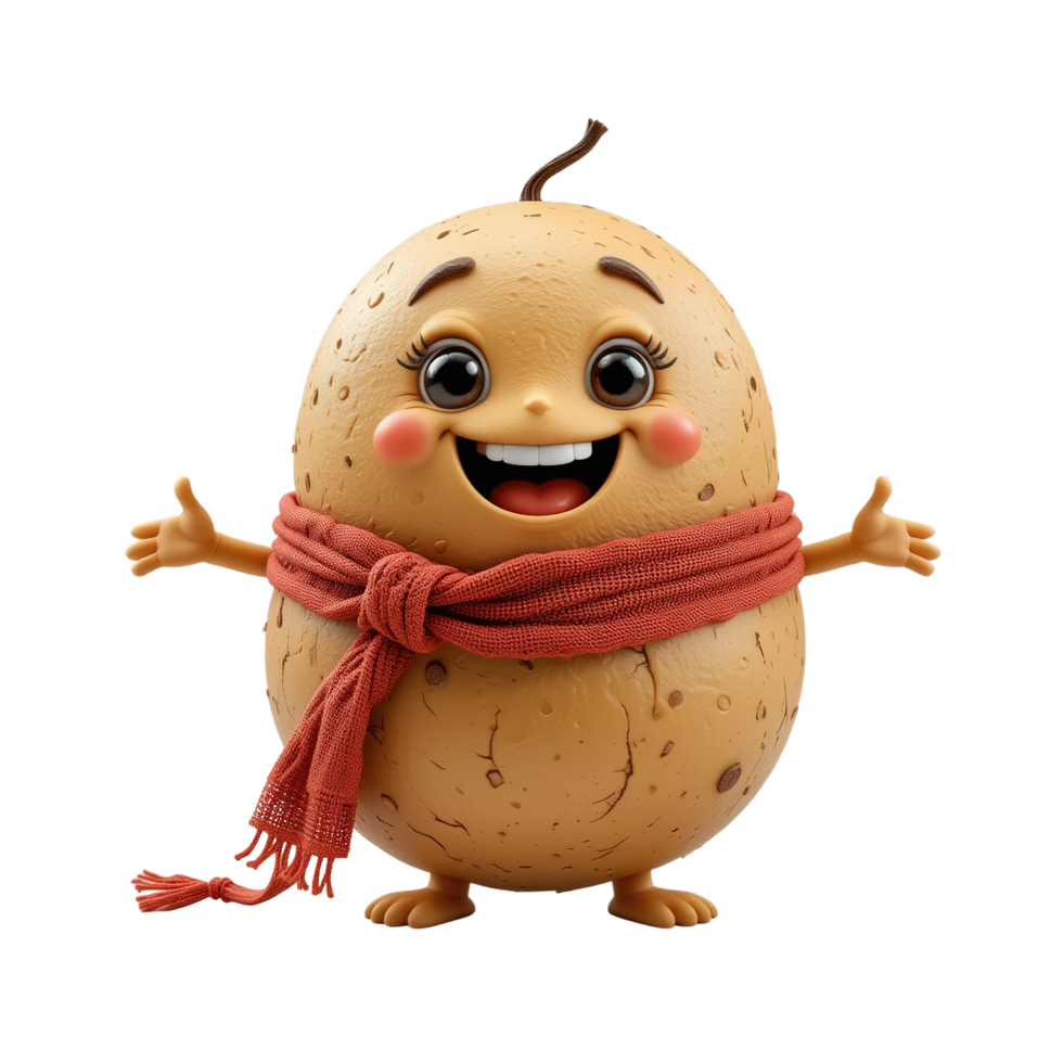 A cheerful potato character wearing a red scarf png