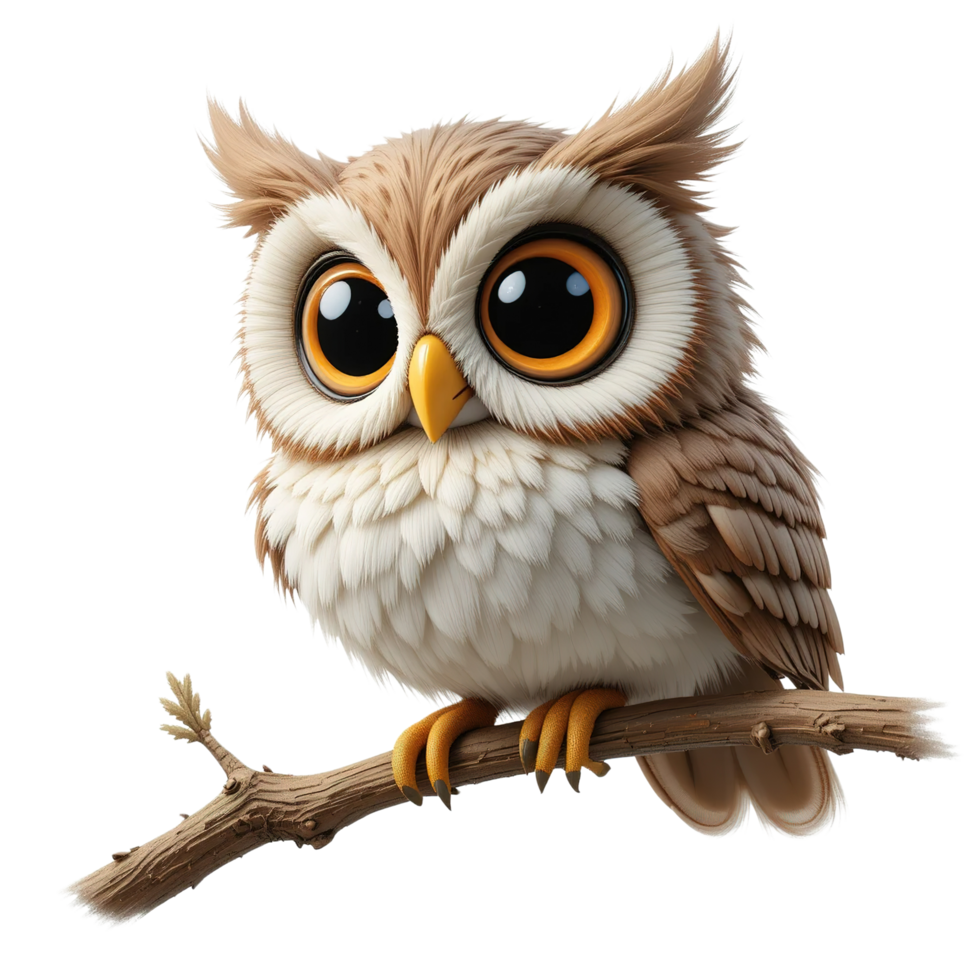 Adorable cartoon owl perched on a tree branch png