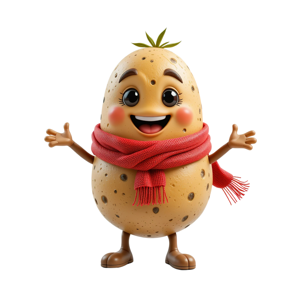A cheerful potato character wears a red scarf png