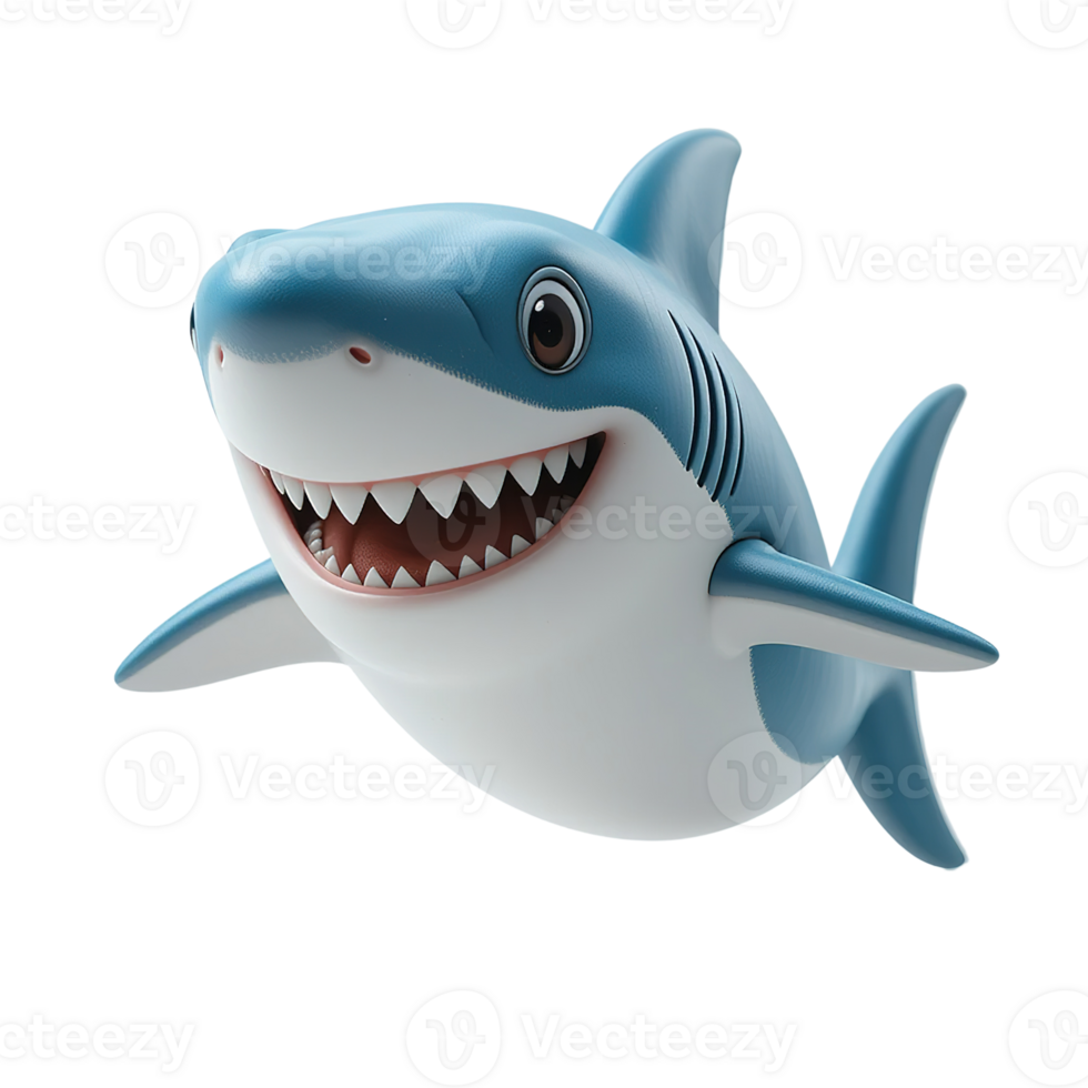 A Happy Cartoon Shark Smiles Widely Isolated on Transparent Bakcground png