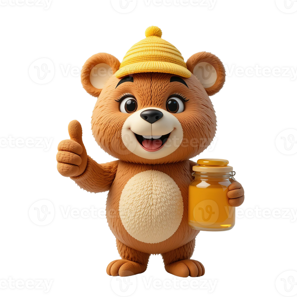 Adorable Bear Cub Holding Honey Jar Gives Thumbs Up png