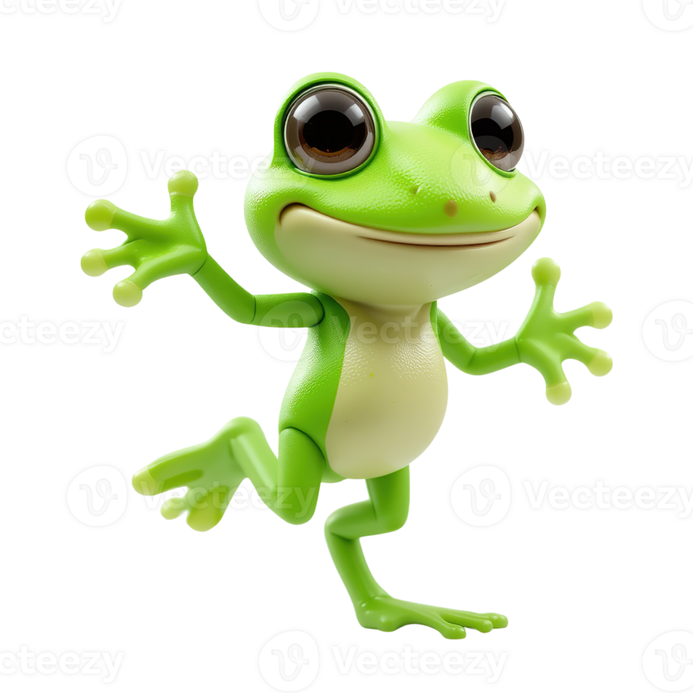 A cheerful green frog joyfully leaps and welcomes png