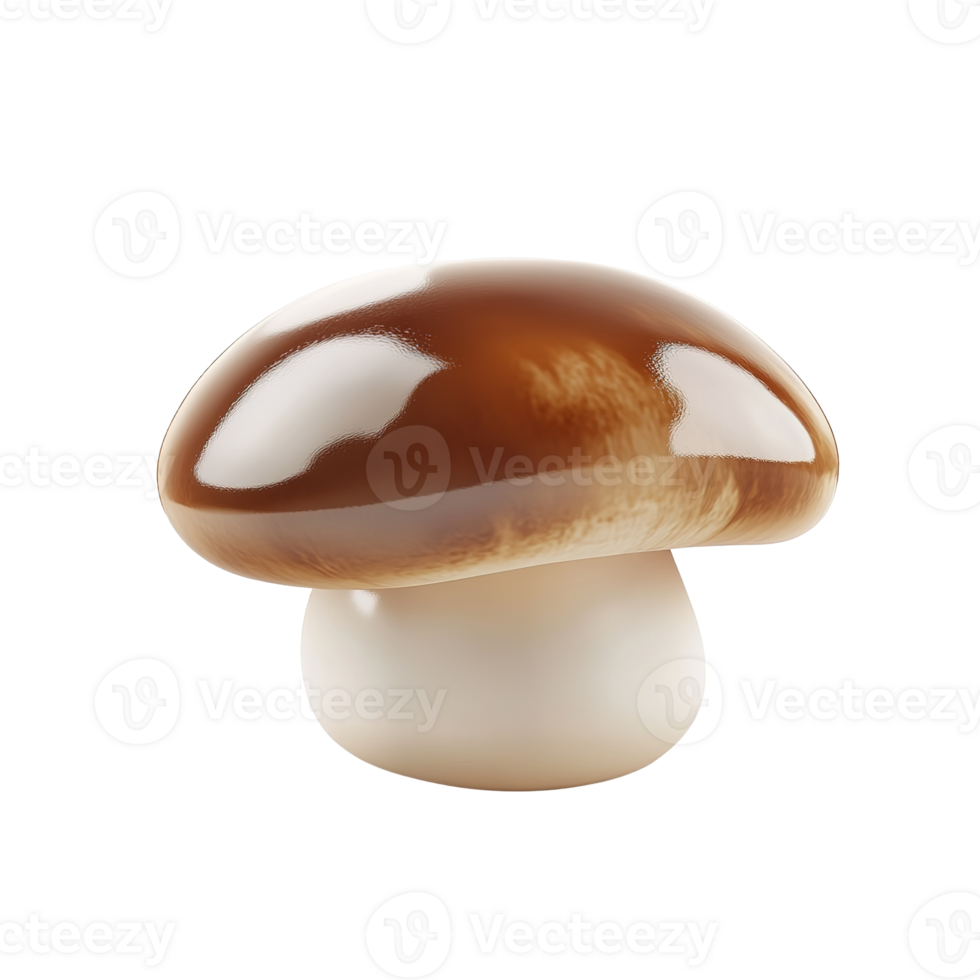 A single brown mushroom sits isolated on transparent background. png