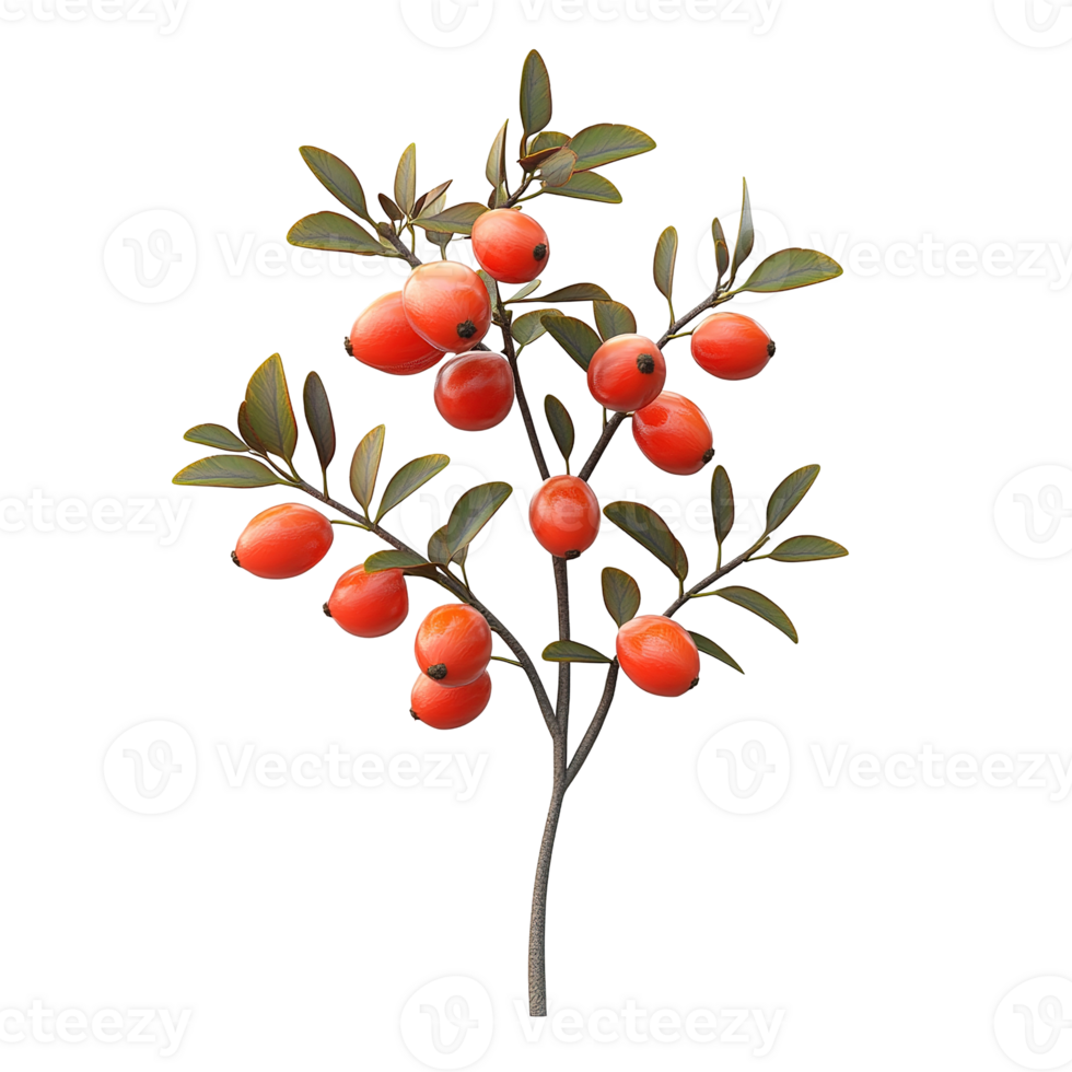 A branch displaying red berries and green leaves in vivid details png