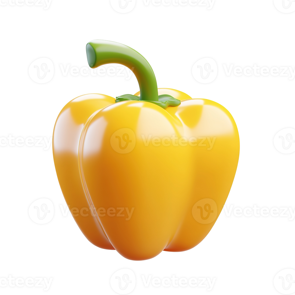 A vibrant yellow bell pepper with a green stem isolated on transparent background. png