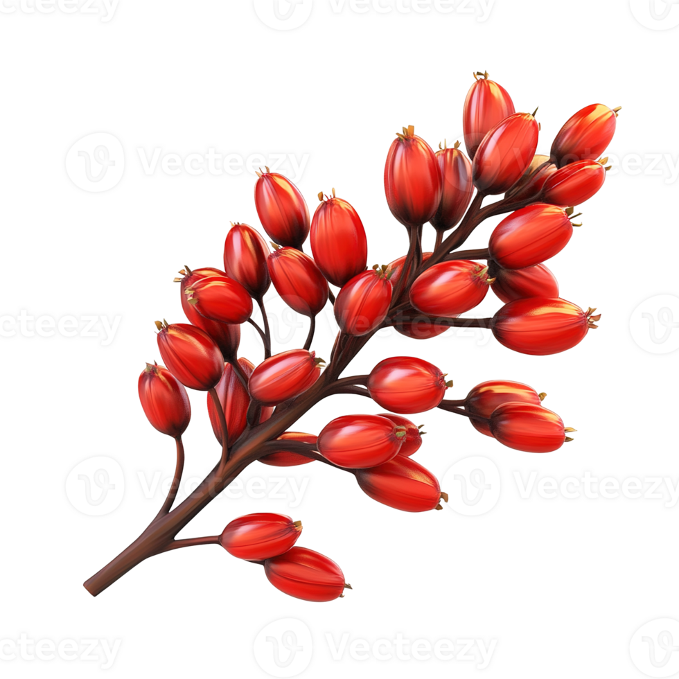 A realistic digital illustration of bright red berries on a branch png